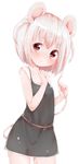  animal_ears bad_id bad_pixiv_id belt blush dress finger_to_mouth highres holding looking_at_viewer mouse_ears mouse_tail original red_eyes rima_(rimarip) short_hair sleeveless solo standing tail white_background white_hair 