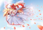  blonde_hair bow closed_eyes dress hat lily_white long_hair petals ribbon smile solo torn_clothes torn_dress touhou wings z.o.b 