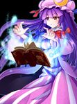  black_background book bow crescent hair_bow hat long_hair orb patchouli_knowledge purple_eyes purple_hair ribbon solo touhou z.o.b 