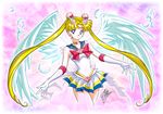  angel_wings anime_coloring artist_name back_bow bangs bishoujo_senshi_sailor_moon blonde_hair blue_eyes blue_sailor_collar bow brooch choker circlet cowboy_shot doily earrings elbow_gloves feathered_wings feathers gloves heart heart_choker jewelry light_smile long_hair marco_albiero miniskirt multicolored multicolored_clothes multicolored_skirt official_style parted_bangs pink_background pleated_skirt red_bow sailor_collar sailor_moon sailor_senshi_uniform see-through signature skirt solo sparkle star starry_background super_sailor_moon tsukino_usagi twintails very_long_hair white_gloves wings yellow_choker 