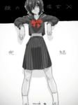  copyright_name dated hair_over_one_eye midriff monochrome nazo_no_kanojo_x school_uniform serafuku short_hair skirt socks solo spot_color sukocchi_moruto urabe_mikoto white_legwear 