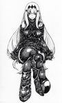  absurdres aircraft_carrier_water_oni armor armored_boots bare_shoulders boots breasts crossed_legs detached_sleeves dress full_body greyscale hair_ornament high_heel_boots high_heels highres ink_(medium) kantai_collection kei_(soundcross) knee_boots large_breasts long_hair looking_at_viewer monochrome ribbed_dress sailor_dress shinkaisei-kan short_dress solo thighhighs traditional_media very_long_hair zettai_ryouiki 
