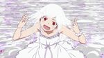  1girl animated animated_gif bare_shoulders crazy dress long_hair lowres monogatari_(series) red_eyes sengoku_nadeko sleeveless snake_hair solo white_dress white_hair 