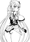  angela_balzac asanagi ass bad_id bad_twitter_id bare_shoulders bodysuit breasts cowboy_shot deva_battle_suit elbow_gloves flat_ass from_behind gloves greyscale headgear inactive_account large_breasts leotard long_hair looking_back low_twintails monochrome rakuen_tsuihou simple_background sketch solo twintails very_long_hair white_background 