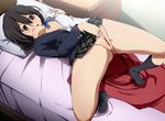  bed black_hair blush breast_grab brown_eyes fingering grabbing inaba_himeko kokoro_connect masturbation nipples pussy_juice school_uniform spread_legs umakatsuhai uncensored 