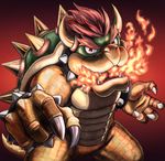  1boy amuno bowser claws collar fire horns male male_focus mario_(series) monster nintendo red_eyes red_hair scales solo spiked_collar spikes super_mario_bros. teeth 