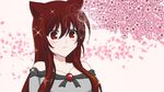  animal_ears anime_coloring brooch brown_hair cherry_blossoms dress flower gugure!_kokkuri-san ichigorory imaizumi_kagerou jewelry long_hair parody red_eyes solo style_parody touhou wolf_ears 