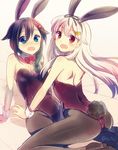  :d animal_ears ass back bad_id bad_pixiv_id blonde_hair blue_hair blush braid brown_hair bunny_ears bunny_girl bunny_tail bunnysuit esgkjj hair_ornament kantai_collection multiple_girls open_mouth pantyhose red_eyes remodel_(kantai_collection) ribbon shigure_(kantai_collection) smile tail yuudachi_(kantai_collection) 