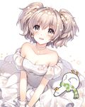  artist_self-insert bad_id bad_twitter_id bare_shoulders blush breasts collarbone dress earrings gloves grey_eyes jewelry looking_at_viewer medium_breasts nardack short_hair short_twintails silver_hair sitting solo star twintails white_background white_gloves 
