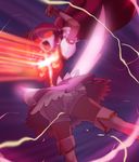  aino_megumi bloomers cure_lovely glowing glowing_eyes happinesscharge_precure! haruyama_kazunori long_hair magical_girl pink_skirt ponytail precure red_eyes red_hair skirt solo thighhighs underwear white_legwear wide_ponytail wings 