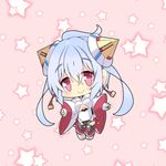  breasts chibi hair_ornament large_breasts long_hair looking_at_viewer matoi_(pso2) mikoto_cluster milkpanda phantasy_star phantasy_star_online_2 red_eyes silver_hair solo twintails 