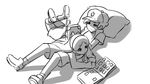  1girl animated animated_gif baseball_cap brother_and_sister dipper_pines english gravity_falls greyscale hat hug long_hair lying_on_person mabel_pines mike_inel monochrome shirt siblings t-shirt twins 