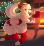  anthro anus big_butt breasts butt christmas christmas_tree disembodied_hand dragon female fireplace hand_on_butt hat higgyy holidays inside kneeling looking_back nipples pussy reptile santa_hat scalie smile solo_focus thick_thighs tree 