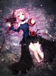  bare_legs bare_shoulders barefoot blush breasts danby_merong guilty_crown hair_ornament hairclip highres long_hair looking_at_viewer medium_breasts open_mouth outstretched_arm partially_submerged pink_hair red_eyes solo twintails yuzuriha_inori 