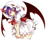  bat_wings hat highres purple_hair red_eyes remilia_scarlet short_hair solo tosura-ayato touhou white_background wings 