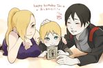  2boys blonde_hair blue_eyes blush breasts closed_eyes family father_and_son hair_over_one_eye happy_birthday husband_and_wife kamoi_hayato large_breasts long_hair mother_and_son multiple_boys naruto naruto_(series) naruto_shippuuden pale_skin ponytail sai_(naruto) short_hair short_ponytail spoilers yamanaka_ino yamanaka_inojin 