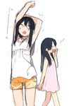  black_hair glasses hair_down kitashirakawa_anko kitashirakawa_tamako long_hair momose_(oqo) multiple_girls shorts siblings sisters sleepwear stretch tamako_market yawning 