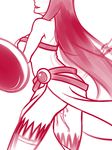  bare_shoulders breasts dress head_out_of_frame highres ian_chase kid_icarus kid_icarus_uprising large_breasts long_dress long_hair monochrome palutena pussy_juice pussy_juice_trail shield side_slit smile solo staff strapless strapless_dress super_smash_bros. 