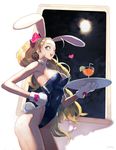  animal_ears bad_id bad_pixiv_id bow bowtie bunny_ears bunny_tail bunnysuit detached_collar doyak glass gloves goblet long_hair one_eye_closed original paw_gloves paws tail tray 