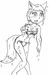  bikini bikini_top canid canine clothing digital_media_(artwork) female fox fox_ears fox_tail foxgirl humanoid mammal monochrome solo swimwear untied_bikini wet 