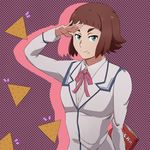  brown_hair chips food food_on_face green_eyes gundam gundam_build_fighters gundam_build_fighters_try highres potato_chips sakashita_yomi salute short_hair windwillows 