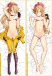  barefoot billy_the_kid_(eiyuu_senki) blue blush boots bow bra brown_hair bruce_lee&#039;s_jumpsuit bruce_lee's_jumpsuit choker dakimakura eiyuu_senki eiyuu_senki_gold eyes eyes_closed flat_chest hair_bow knee_boots long_hair long_legs ooyari_ashito ponytail single_glove smile tenco tsurime underwear 