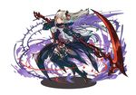  black_dress dark_valkyrie_(p&amp;d) dress hair_ornament hino_shinnosuke long_hair looking_at_viewer official_art plant puzzle_&amp;_dragons red_eyes scythe solo thorns valkyrie valkyrie_(p&amp;d) vines white_hair wings 