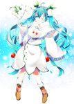  ahoge aqua_eyes aqua_hair boots bunny flower hatsune_miku headset kamari_(kama_ri) long_hair one_eye_closed revision snowdrop_(flower) twintails very_long_hair vocaloid yuki_miku yukine_(vocaloid) 