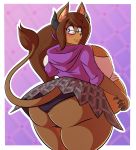  2018 2b-labs anthro big_breasts blue_eyes blush bovid bovine breasts brown_hair butt canid canine canis cattle clothed clothing digital_media_(artwork) eyewear female fur glasses hair hi_res horn hybrid looking_back mammal obese overweight panties simple_background skirt smile swan_lovejoy thick_thighs underwear upskirt wolf 