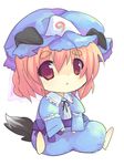  :&lt; animal_ears chibi dog_ears dog_tail hat kemonomimi_mode morinaga_kobato saigyouji_yuyuko solo tail touhou 