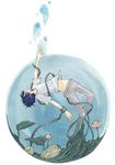  androgynous artist_request asphyxiation blue_hair bubble chains drowning eyes_closed flower flowers pants rock rocks seagrass shackle shackles short_hair transformation underwater water 