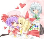  bat_wings blonde_hair blood flandre_scarlet izayoi_sakuya kagura_chitose maid multiple_girls nosebleed remilia_scarlet short_hair silver_hair touhou wings 