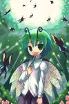  antennae bug butterfly cape flower forest green_eyes green_hair hakkotsu_shitai insect nature short_hair solo touhou wriggle_nightbug 