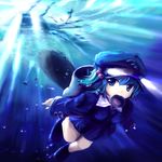  blue_eyes blue_hair hair_bobbles hair_ornament hat highres kawashiro_nitori solo swimming touhou tsubasa_(abchipika) two_side_up underwater water 