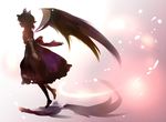  black_wings bow dress frills from_side full_body glowing gradient gradient_background hat hat_bow mob_cap puffy_short_sleeves puffy_sleeves red_bow remilia_scarlet shade shadow short_hair short_sleeves silhouette solo tokira_nozumi touhou wings wrist_cuffs 