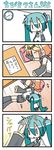  2girls 4koma chibi chibi_miku clock comic hatsune_miku kagamine_rin minami_(colorful_palette) multiple_girls sleeping translated twintails vocaloid |_| 