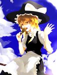  blonde_hair cirno cloud day eating food hat ice_cream_cone inugami_akito kirisame_marisa multiple_girls ribbon sky touhou 