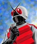  antennae bodysuit gloves headgear k_isaka kamen_rider kamen_rider_x kamen_rider_x_(series) male_focus red_eyes solo upper_body 