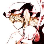  blonde_hair flandre_scarlet hat inugami_akito monochrome pink sketch solo spot_color touhou 