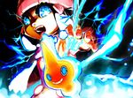  alternate_costume black_hair blue_eyes electricity gen_4_pokemon hair_ornament hairclip hands hat hikari_(pokemon) kawase_hanikamu open_mouth outstretched_arm outstretched_hand pokemon pokemon_(creature) pokemon_(game) pokemon_dppt reaching rotom scarf smile winter_clothes 