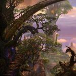  cityscape creature fantasy forest nature no_humans original scenery stairs tree treehouse uchio_kazumasa 
