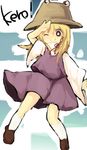  blonde_hair hat lowres morinaga_kobato moriya_suwako one_eye_closed solo touhou 