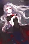  albino bad_id bad_pixiv_id bare_shoulders colored_eyelashes dress eyelashes highres itou_nanami long_hair original pale_skin red_eyes red_string solo string very_long_hair white_hair 