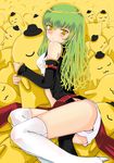  akaha bad_id bad_pixiv_id blush c.c. cheese-kun code_geass green_hair hat high_heels long_hair panties pizza_hut shoes solo thighhighs underwear yellow_eyes 