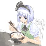  blue_eyes bow chopsticks food hair_bow konpaku_youmu michael-x short_hair solo soup tears touhou white_hair 