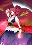  asa_(coco) bad_id bad_pixiv_id breasts cleavage dress hair_bobbles hair_ornament large_breasts onozuka_komachi red_eyes red_hair scythe short_hair side_ponytail solo touhou wristband 