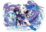  black_hair blue_eyes blue_footwear boots brass_knuckles chinese_clothes dragon dragon_tail fingerless_gloves gloves head_fins horns karin_(p&amp;d) kei_(keiclear) long_hair no_legwear puzzle_&amp;_dragons smile solo tail weapon 
