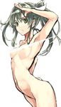  arched_back bad_id bad_pixiv_id breasts brown_hair censored frown hand_on_hip kantai_collection navel nude ruuto_(sorufu) simple_background small_breasts solo white_background zuikaku_(kantai_collection) 