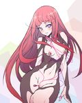  alternate_hair_color blush bodysuit breasts collar drooling linked_piercing long_hair looking_at_viewer me!me!me! meme_(me!me!me!) nipple_piercing nipples piercing purple_eyes pussy red_hair small_breasts smile solo thigh_gap uncensored waero 