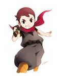  black_eyes cowboy_shot grin katana male_focus ninja ninja_boy_(pokemon) noeyebrow_(mauve) pokemon pokemon_(game) pokemon_oras red_hair scarf simple_background smile solo sword weapon white_background 